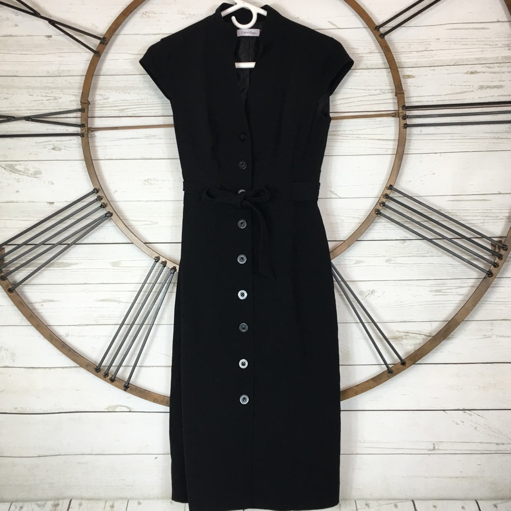 Calvin Klein Dress 2 Black Sheath Stretch Belted